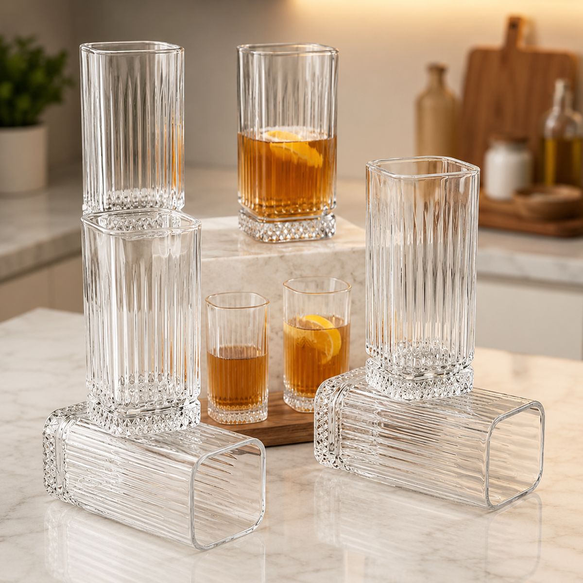 315ml Square Glass Tumbler | Premium Clear Drinking Glass for Water, Juice & Beverages