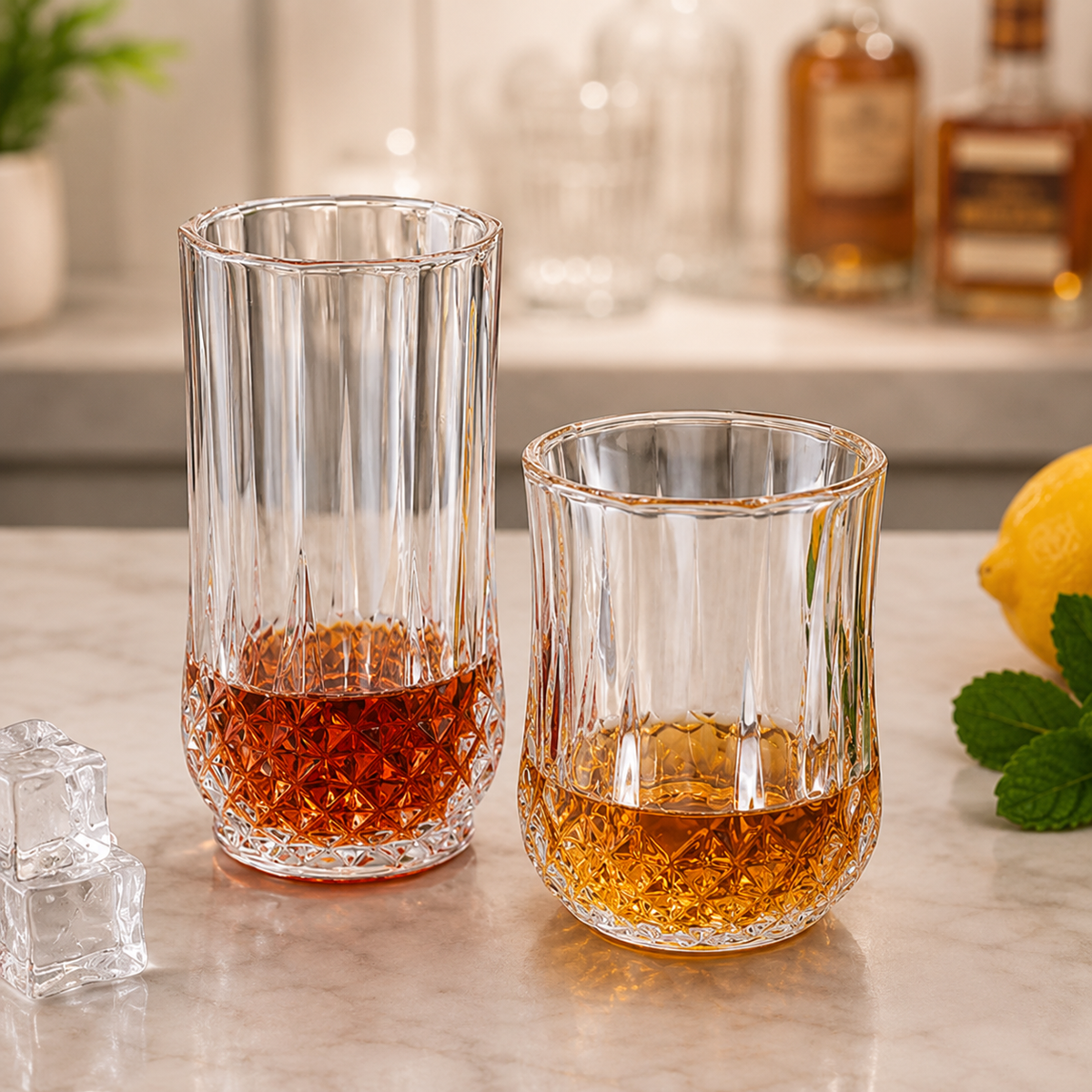 Premium Diamond Bottom Glass Whiskey Cup – 200ml / 240ml Crystal Clear Drinking Glass for Whiskey, Cocktails & Beverages