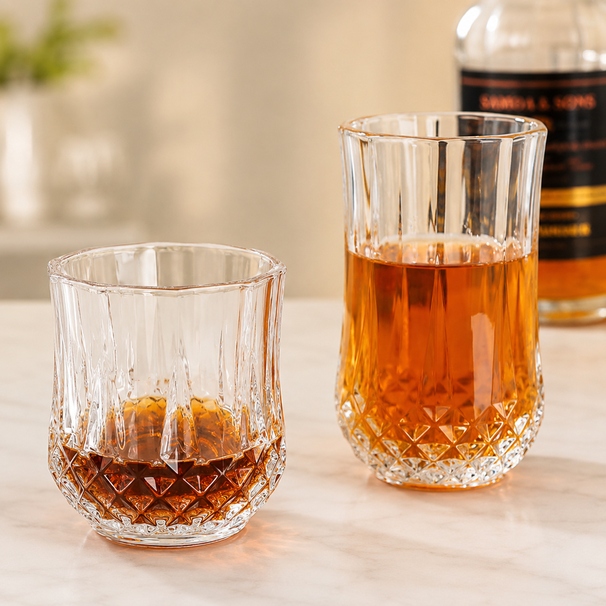 Premium Diamond Bottom Glass Whiskey Cup – 200ml / 240ml Crystal Clear Drinking Glass for Whiskey, Cocktails & Beverages
